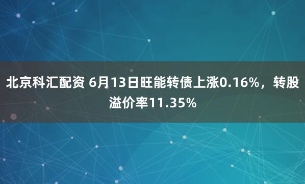 北京科汇配资 6月13日旺能转债上涨0.16%，转股溢价率11.35%