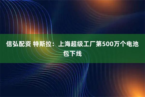 信弘配资 特斯拉：上海超级工厂第500万个电池包下线